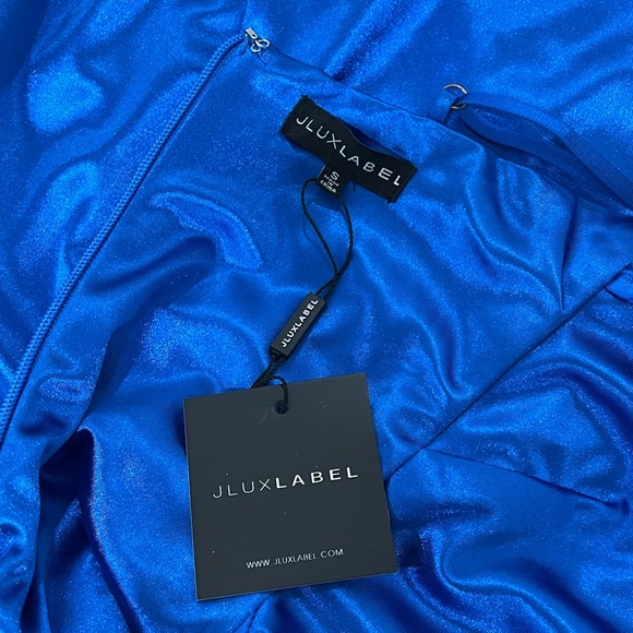 JLUXLABEL Dresses Jlux Label Blue Satin Midi Dress Poshmark